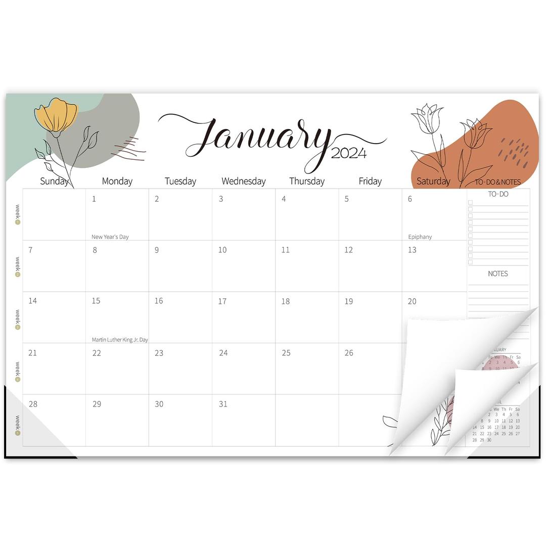 Guass Desk Calendar 2024-2025 - 18 Months Greenery Desktop Calendar from January 2024 to June 2025, 11.5 x 17 Inches, with Week Numbers, To-Do List, Notes, Ruled Blocks for Home Office School