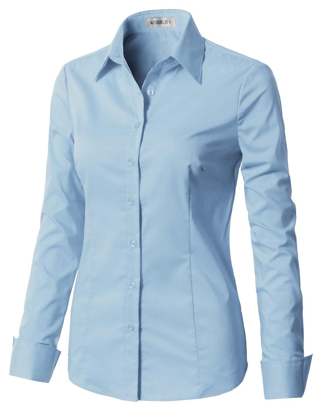 CLOVERY Women's Basic Long Sleeve Slim Fit Button Down Shirt