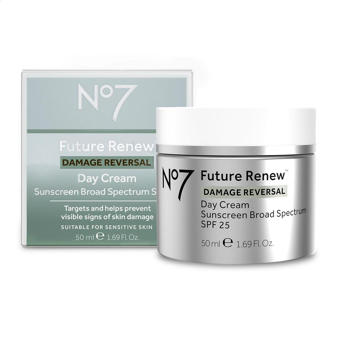 No7 Future Renew Damage Reversal Day Cream SPF 25 - Anti Aging Face Cream with SPF for Visible Sun Damage - Protects, Moisturizes & Reverses Dullness - Suitable for All Skin Types (1.69 Fl Oz)