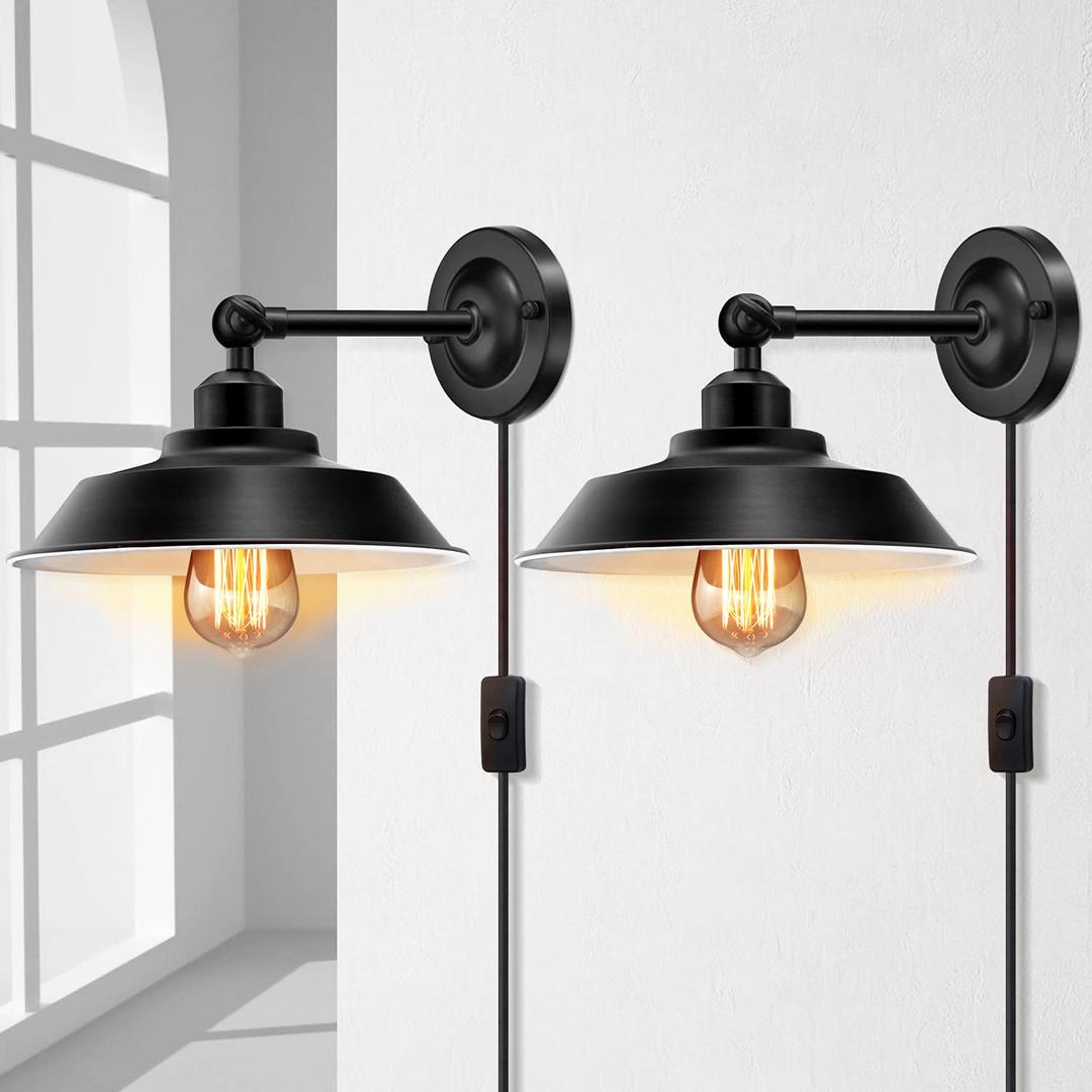 Plug in Wall Sconces, Black Antique Swing Arm Vintage Wall Lamp Fixture, Industrial Wall Sconce Plug in, 240 Degree Plug in Wall Light with On Off Switch E26 Base for Restaurant Bathroom