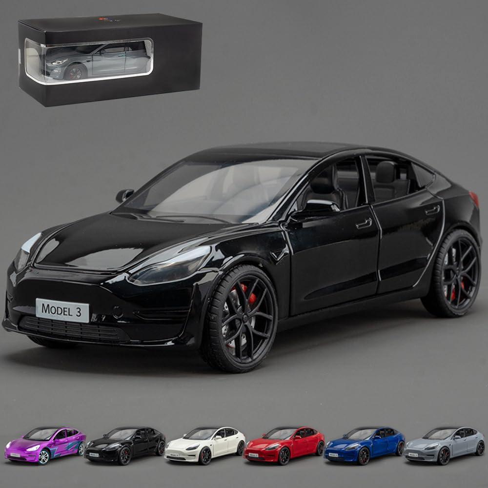 1:24 Scale Toy Cars Compatible for Model 3, Metal Die-Casting Model Cars with Light/Sound Pull Back Car Toys for Boys Girls 3+ Year Old Kids Birthday Gift (1:24 Model 3-Black)