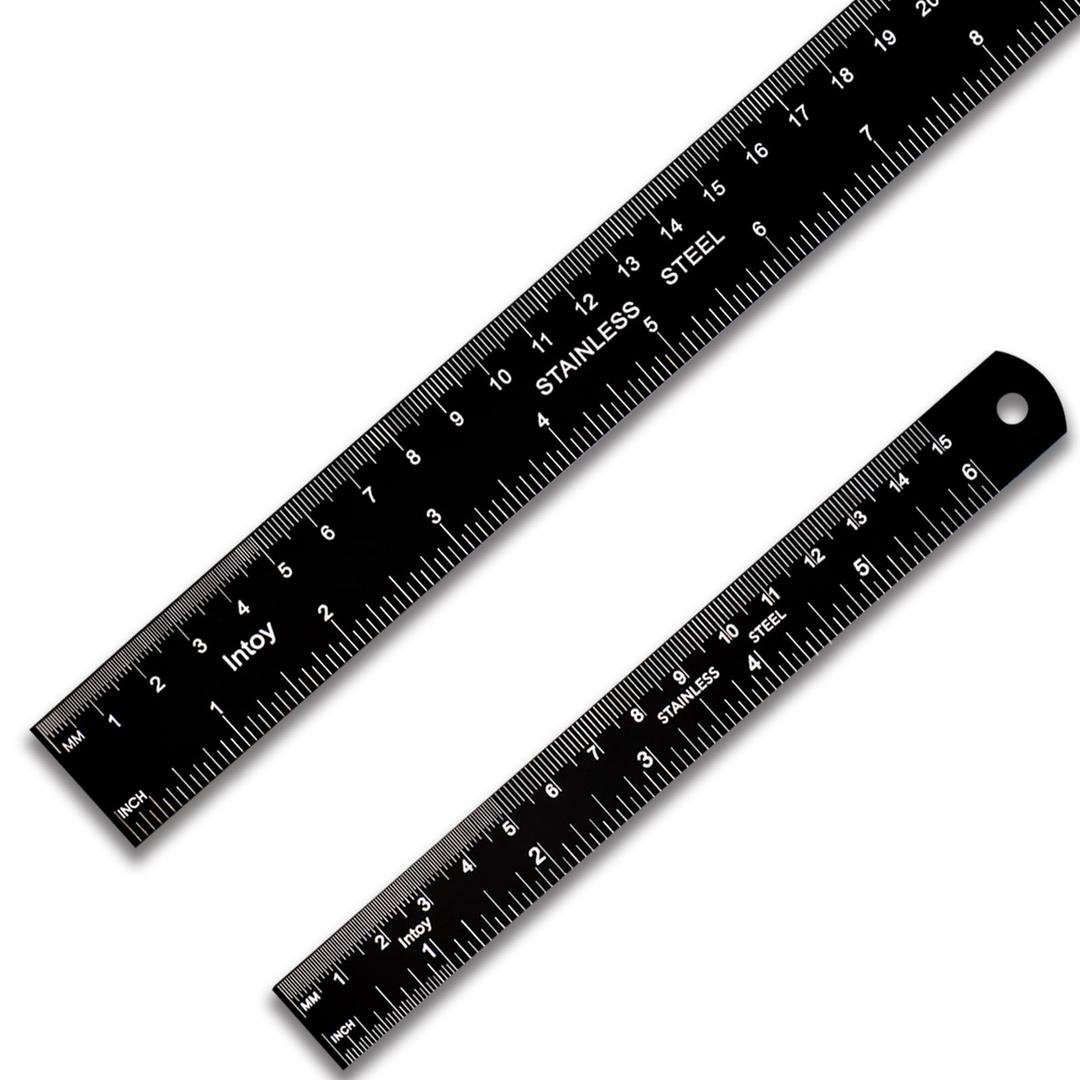 Metal Ruler Kit 12 Inch and 6 Inch, Stainless Steel Rulers with Centimeters, Millimeters, Inches and Conversion Table for Office and School, Easy to Read Metric Rule Set, 2 Pack