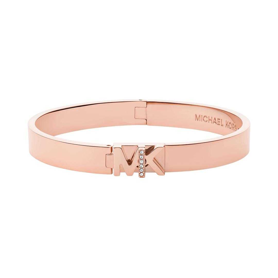 Michael KorsStainless Steel MK Logo Bangle Bracelet for Women, Color: Rose Gold (Model: MKJ7699791)