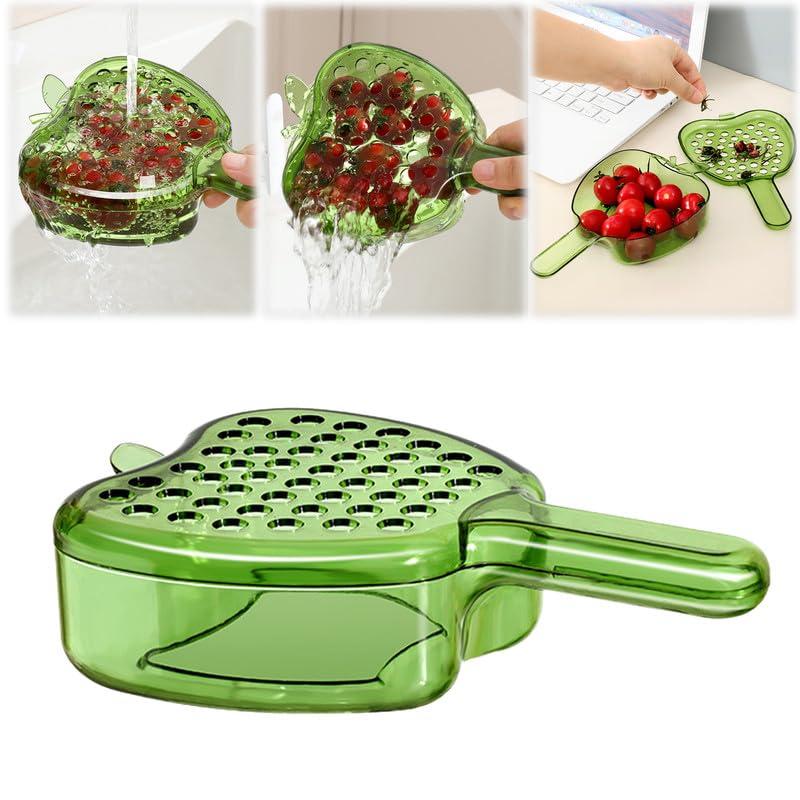 Multifunctional Fruit and Vegetable Washing Bowl with Lid, Fruit Drainer Container with Handle, 2 In 1 Drainer and Strainer, Mini Plastic Colander, Mini Berry and Tomato Grape Washer