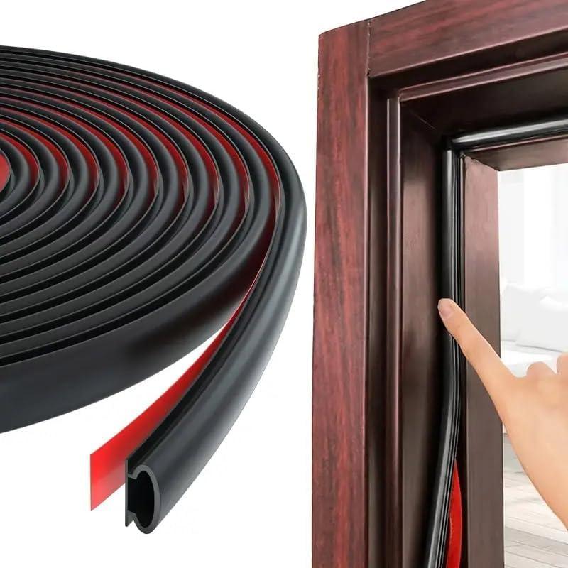 Door Weather Stripping Door Seal Strip, Strong Adhesive Lightproof, Soundproofing, Weather Strip Silicone D Shaped Door Seal Strip for Door Frame/Window Seal (19.7 feet) (Black, D1)