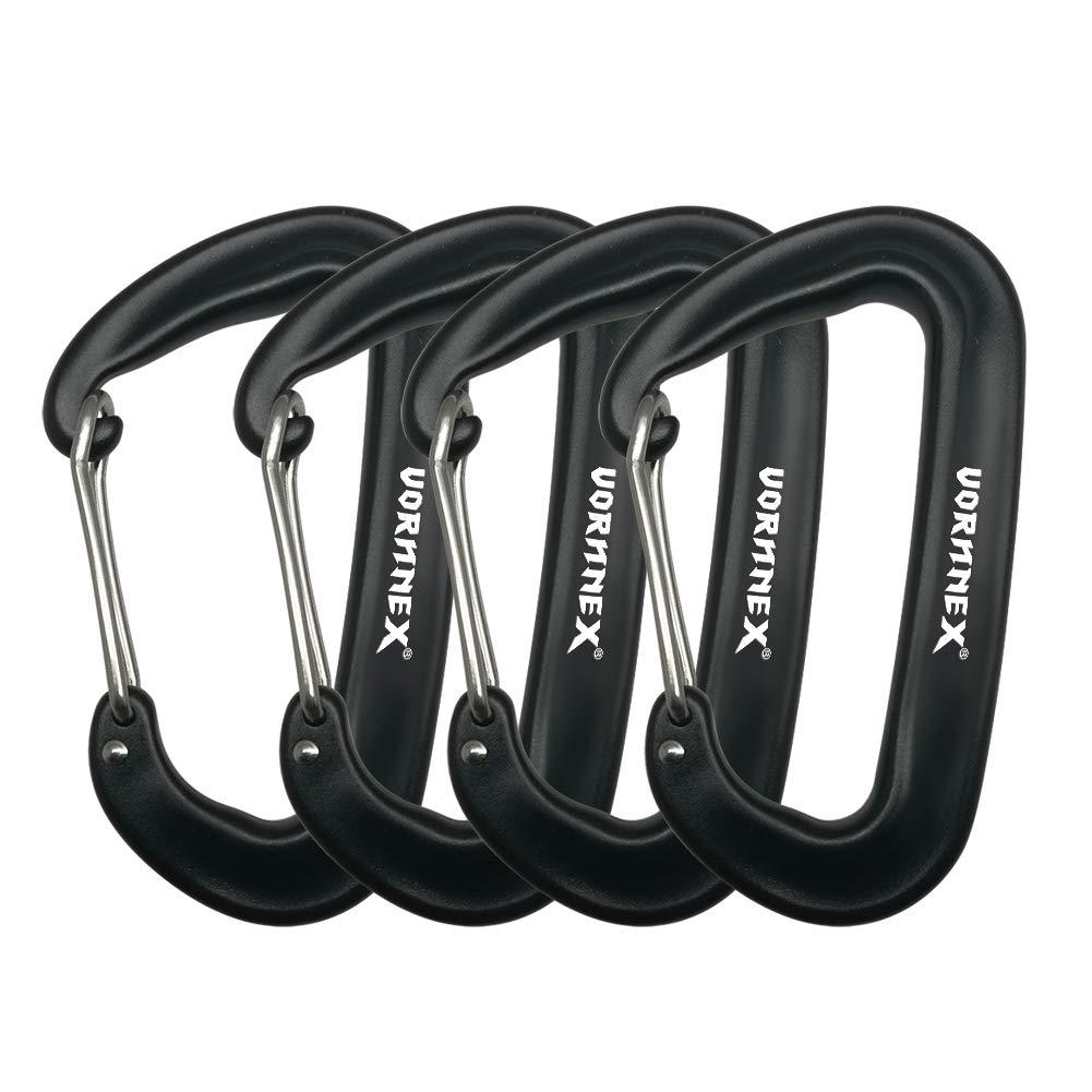 12KN Aluminum Carabiner Clip 4 Pack for Hammocks, 2700lbs Heavy Duty Large Clipping On Camping Accessories, Climbing,Water Bottle,Backpacking and More - Black