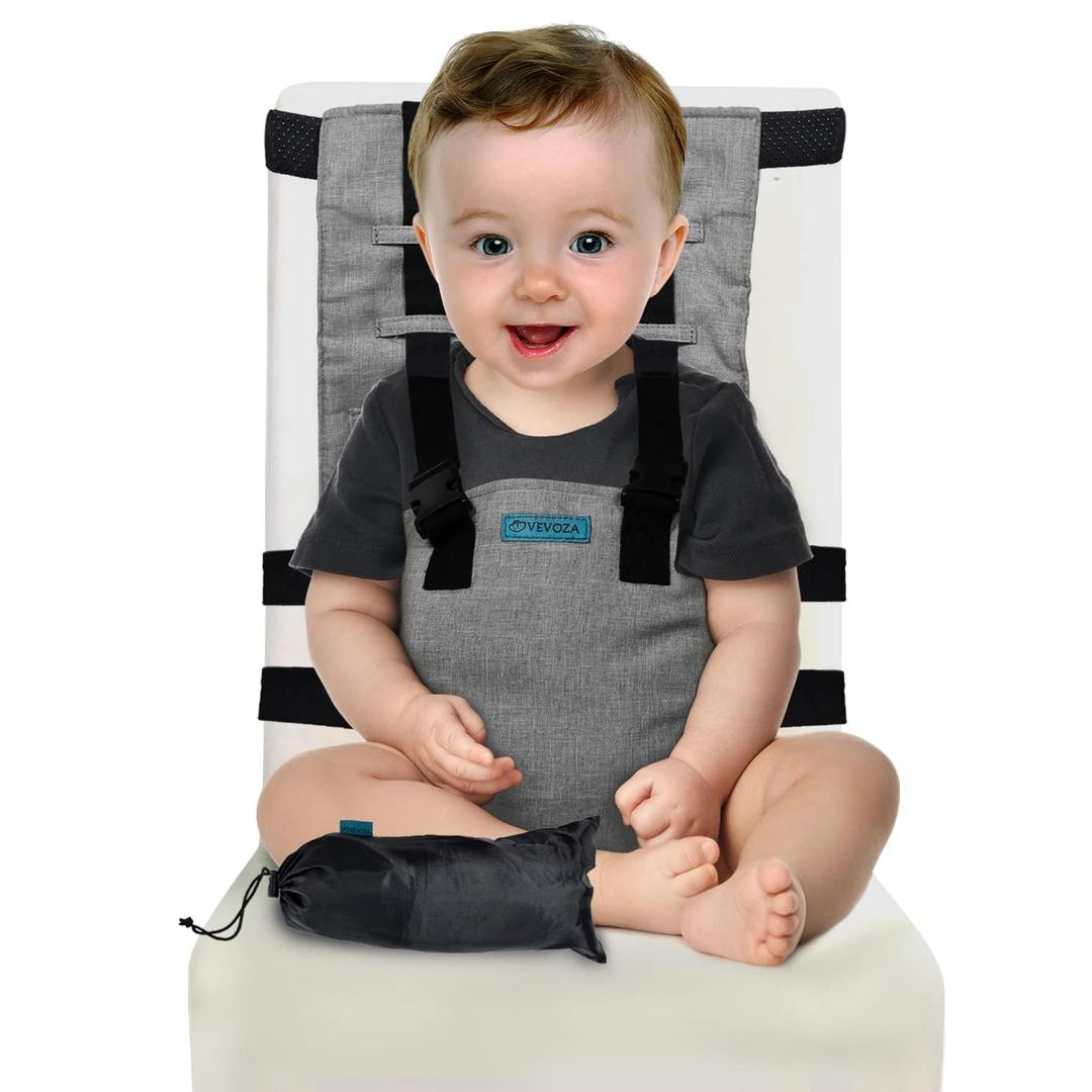 Baby Portable High Chair, Travel Booster Seat with Carry Bag by Vevoza- Travel High Chair for Toddlers with Adjustable Straps to Fit Any Chair Machine Wash Toddler Feeding/Eating Travel Seat Accessory