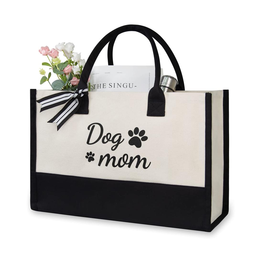 TOPDesign Personalized Canvas Tote Bag for Women, Unique Gifts for Dog Mom, Pet Dog Lovers, Veterinarian, Animal Rescue, Birthday Present with Funny Puppy Paw Print, Ideal for Beach, Travel