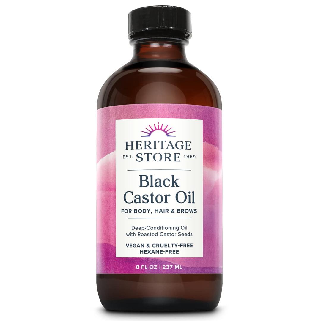 HERITAGE STORE Black Castor Oil Nourishing Hair Treatment - Deep Hydration for Hair Care, Skin Care, Lashes and Brows - Great for Locs and Natural Hair, Traditionally Roasted, Vegan, Hexane Free, 8oz