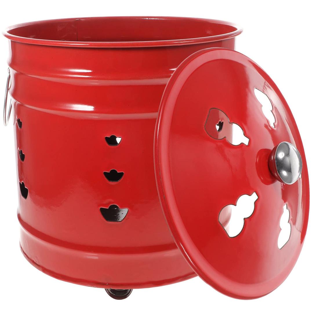 Happyyami Enamel Burn Barrel Incinerator Can Metal Garden Fire Pit Cage Yard Debris Furnace Burning Bin Bucket for Ancestor Money Waste Garden Leaf Wood Bonfire