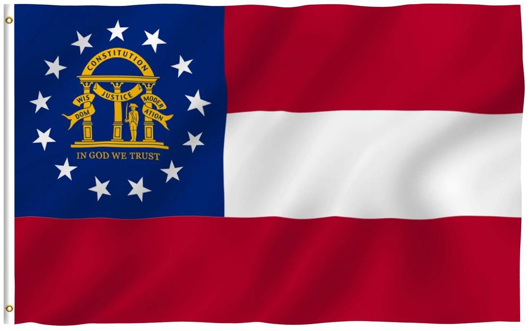 AnleyANLEY Fly Breeze 3x5 Foot Georgia State Polyester Flag - Vivid Color and Fade Proof - Canvas Header and Double Stitched - State of Georgia GA Flags with Brass Grommets 3 X 5 Ft