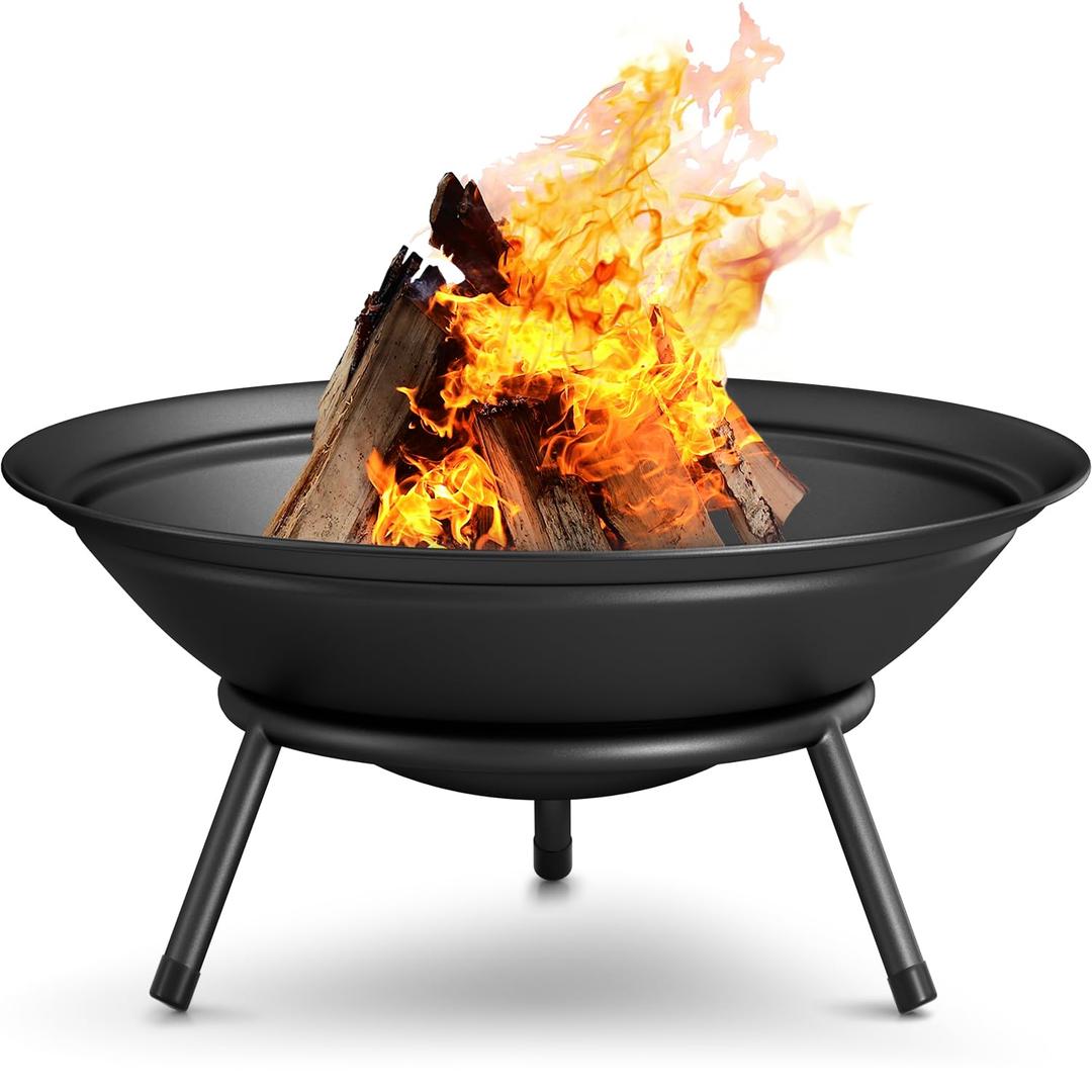 AMAGABELI GARDEN & HOME Fire Pit Outdoor Wood Burning Firepit for Outside Fire Bowl 28 inch Cast Iron Large Round for Bonfire Campfire Patio Backyard Deck Camping Heavy Duty Metal Rustproof Black