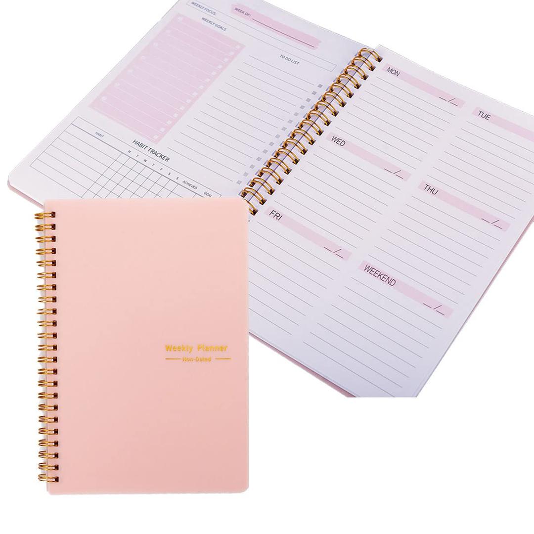 Loiisgy Undated Weekly Planner, Weekly Goals A5 Notebook, Habit Tracker Journal, To Do List Planner with Spiral Binding, Tracker and Goal Planner, 8.3" x 5.8", Pink