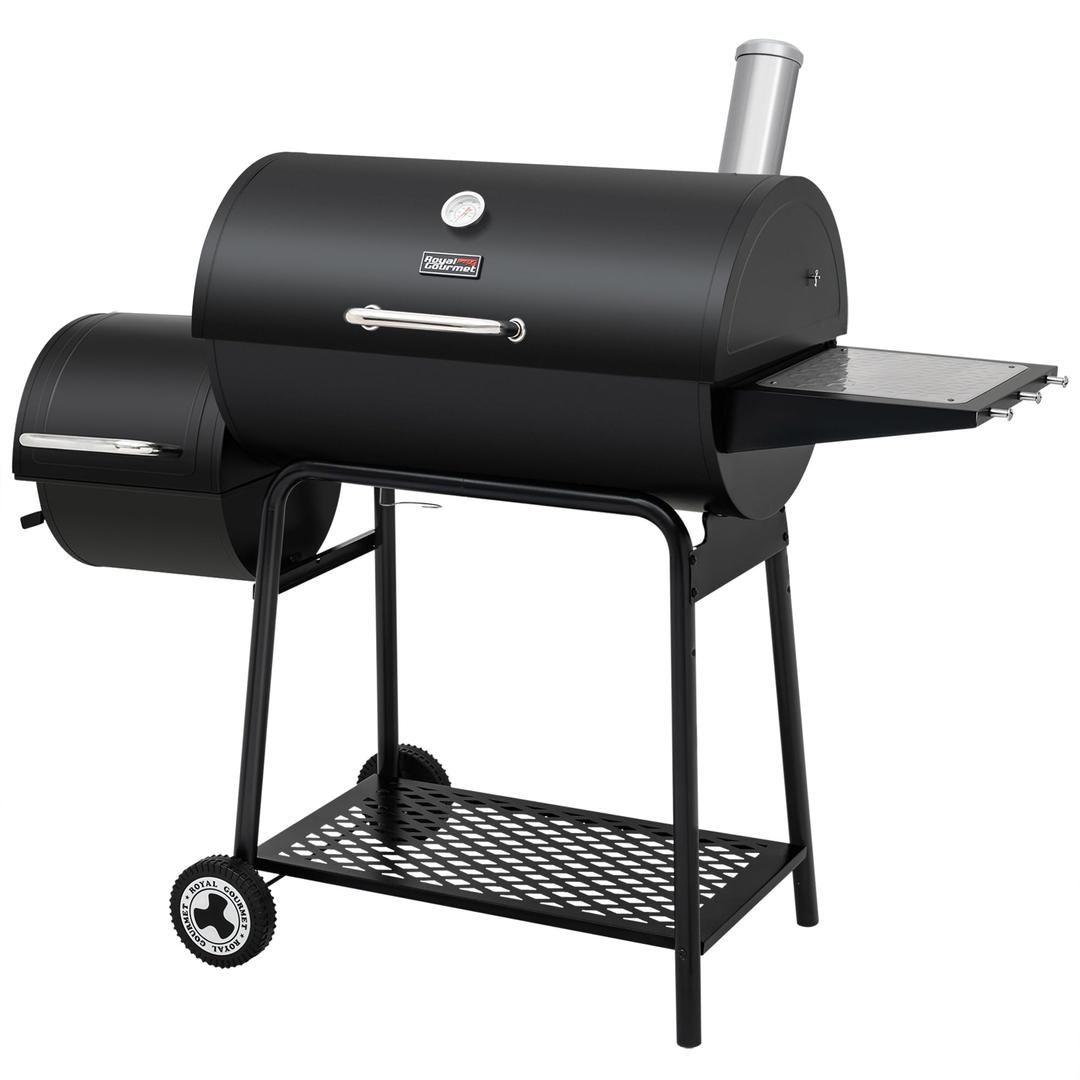 Royal Gourmet CC1830M 30-Inch Barrel Charcoal Grill with Offset Smoker, 811 Square Inches Cooking Surface, Outdoor BBQ Grill with Side Table for Backyard, Patio and Parties, Black