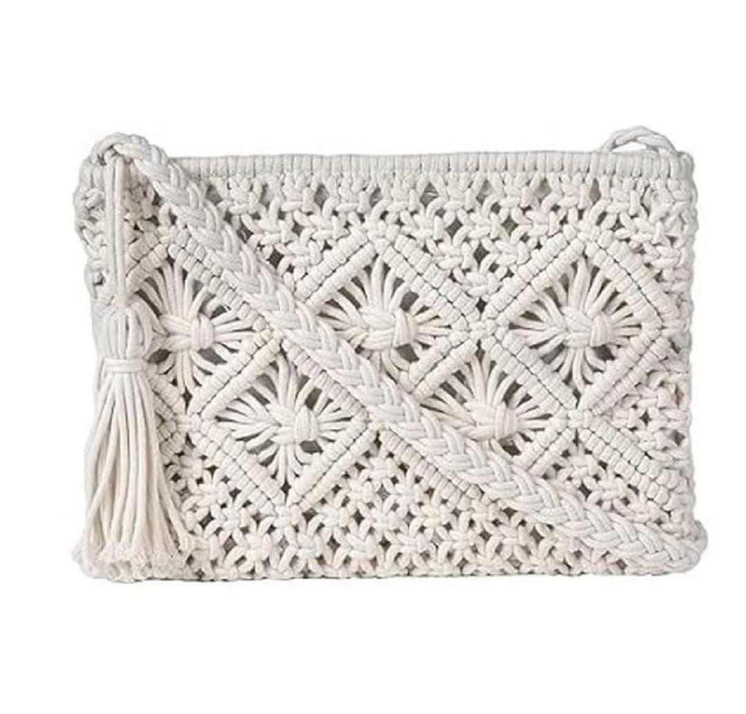 ALTAARAWomen's Handmade Macrame Crossbody Sling Bag Tote Bags Beautiful & Fancy Ladies Purse For Girls Gift Women's Mobile Pouch Friends Birthday Marriage Party and Events, Off-White,1- Piece