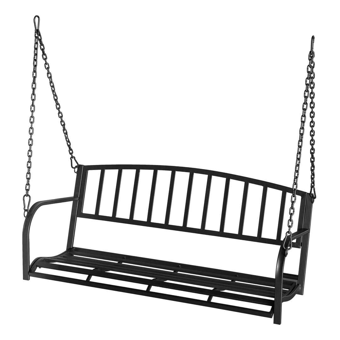 Outvita 2-Person Metal Porch Swing, 47inch Hanging Steel Bench for Patio, Porch, Gazebo, Deck, Heavy Duty 500lb Weight Capacity Swing Seat Black