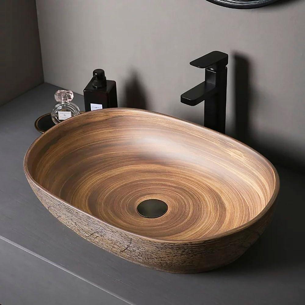 23" Oval Vessel Sink Ceramic Bathroom Vessel Sink Retro Wash Sink