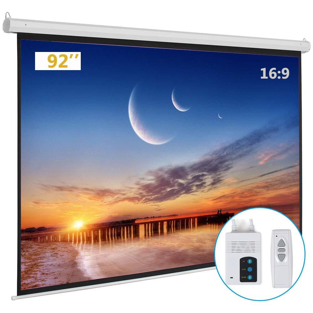 Motorized Projector Screen with Remote Control, No Wrinkles, Without Dents, HD Screen, for Home Theater Office Classroom TV Usage (92inch 16:9)