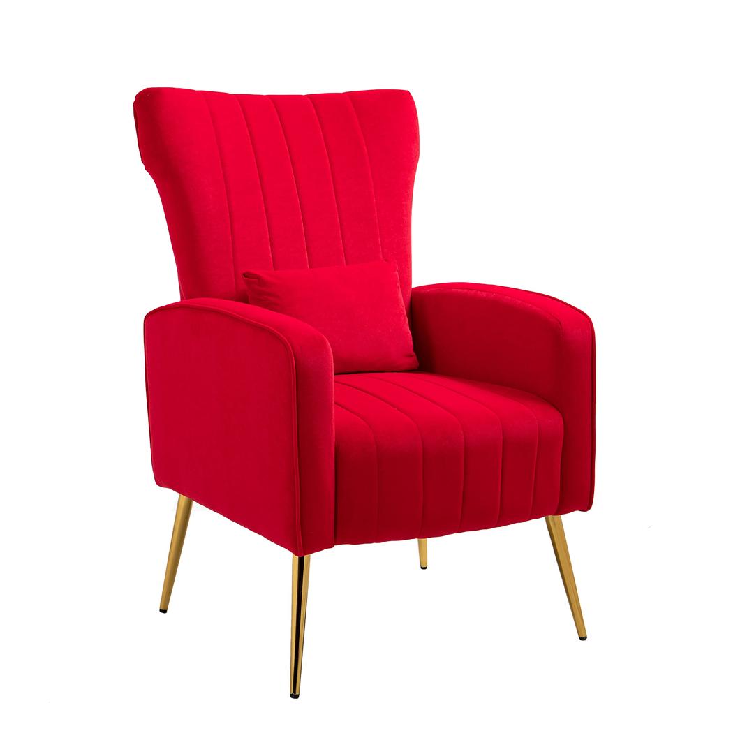 ZOBIDO Modern Accent Velvet Chairs Comfy Upholstered Vanity Chairs for Bedroom Armchair Dining Chairs with Golden Metal Legs Desk Chair Single Person sofafor Living Room(red)