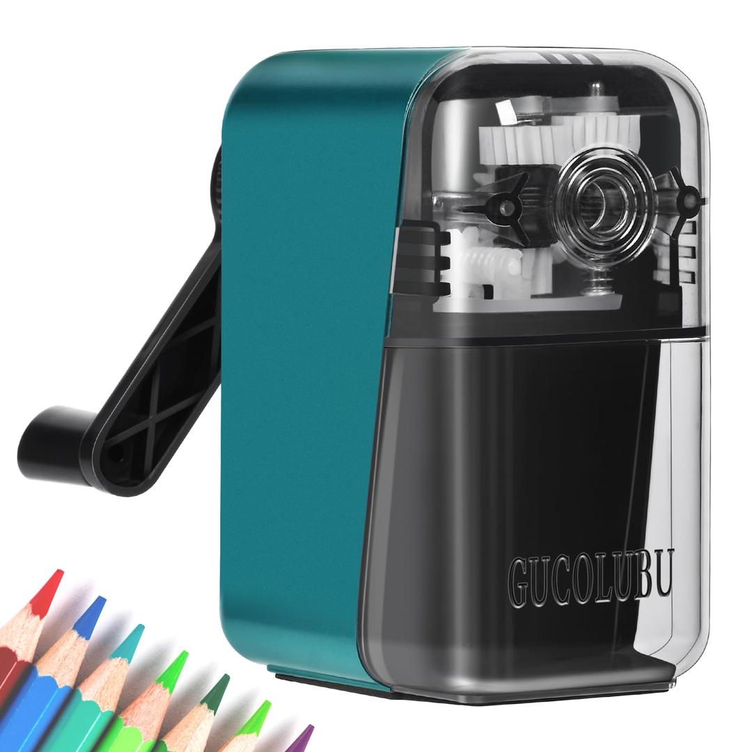 GUCOLUBU Manual Pencil Sharpener Hand Crank Pencil sharpeners for Kids with Stronger Spiral hob and auto Stop Function Charcoal Pencil Sharpener for Children/Adults/Students/Artists (Blue 1)