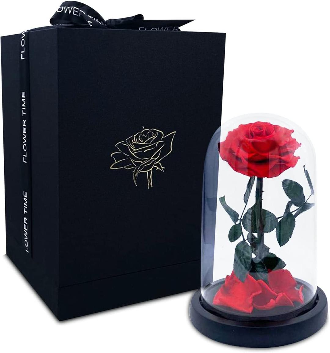 Preserved flower in Glass Dome, eternal natural red rose, Romantic Gift for Christmas, Valentine's Day, Anniversary, Mother's Day, Women's Day, Birthday, Thanksgiving, Gift box included