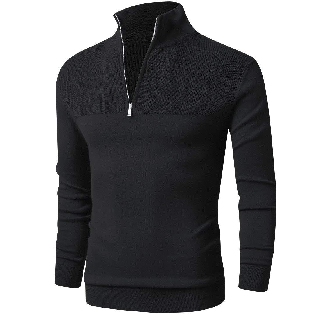 Men Zip Sweater Slim Fit Polo Sweater Casual Long Sleeve Pullover Sweater