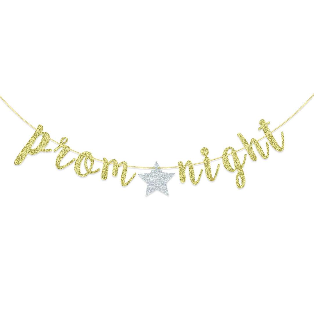 Prom Night Banner, Gold Glitter High School Prom Letter Banner, Prom Photo Prop, Prom, Graduation, Birthday Decoration (Gold)