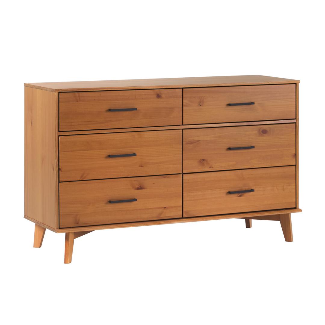 Walker Edision Modern Solid Pine Wood 6-Drawer Dresser with Metal Handles and Generous Storage Space, Caramel Finish