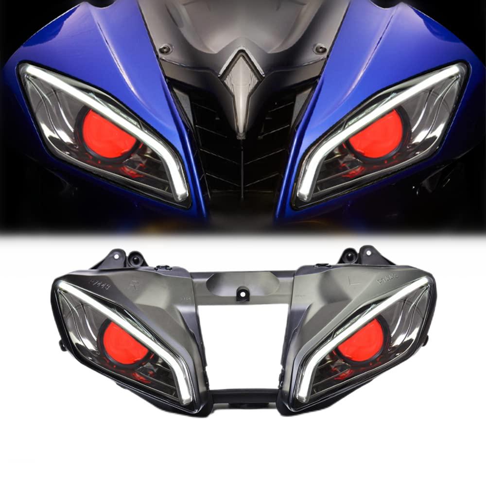 KT LED Headlight Assembly for YZF R6 2008-2016, Front Head Light with High Low Beam, DRL, and Amber Turn Signal (Red)