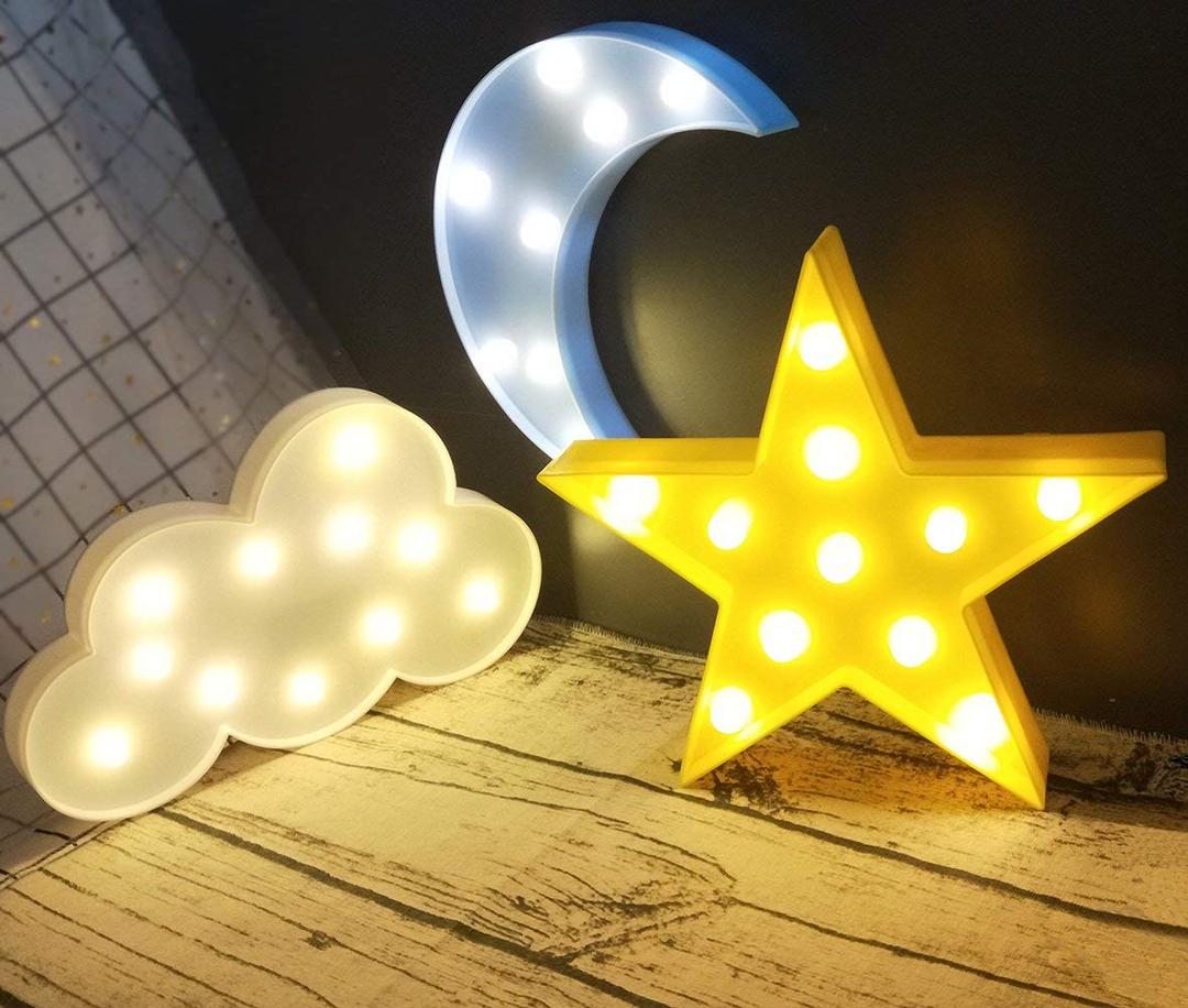 3PCS Decorative LED Crescent Moon Cloud and Star Night Lights Lamps Marquee Signs Letters for Baby Nursery Decorations Gifts for Children (Moon Cloud and Star)