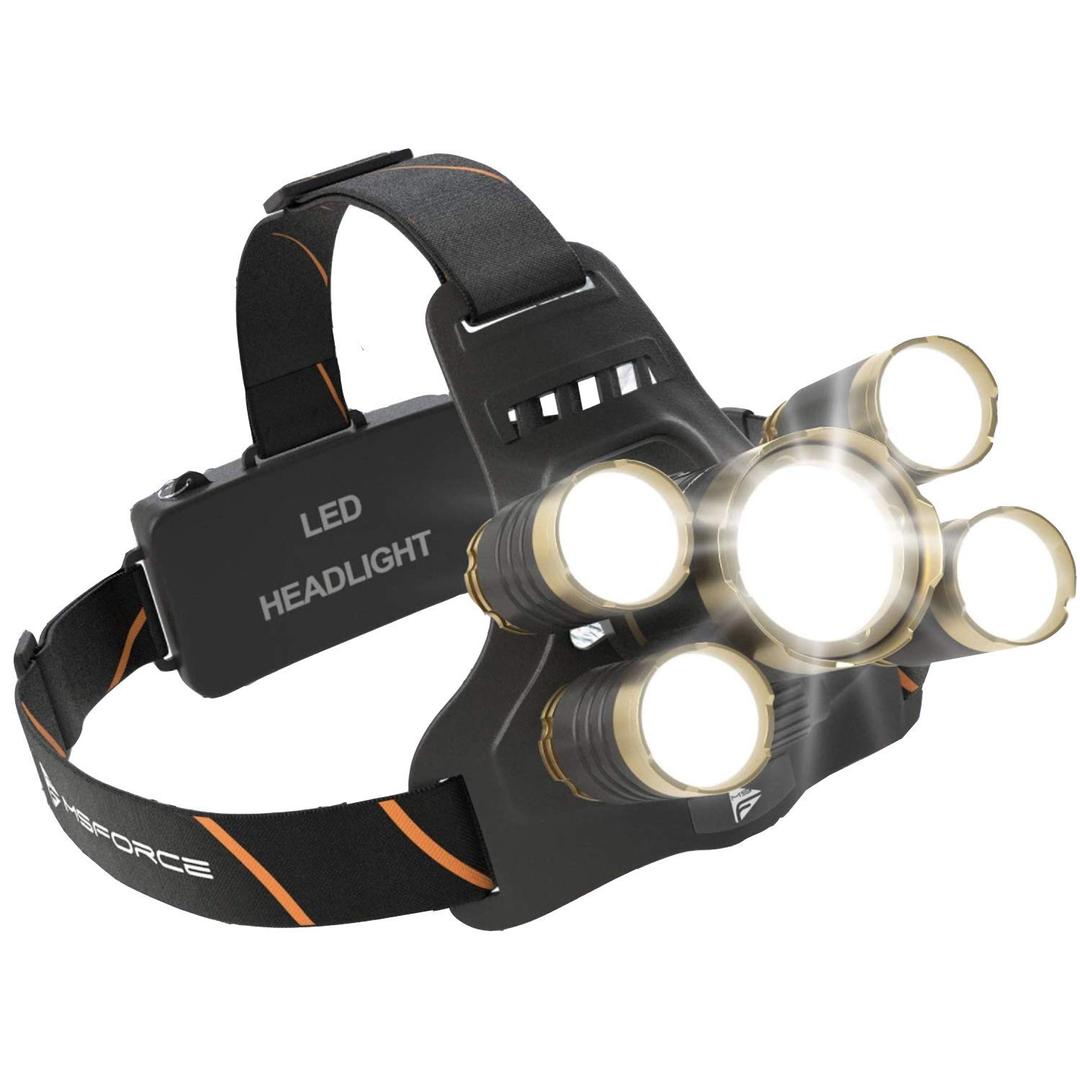 MsForce Ultimate LED Headlamp, Bright 1200 Lumens,8 work hours on high,zoomable, comfort. Rechargeable Batteries Included. USB Head Lamp Flashlight. Designed for Work, Camping, Outdoor & Hunting