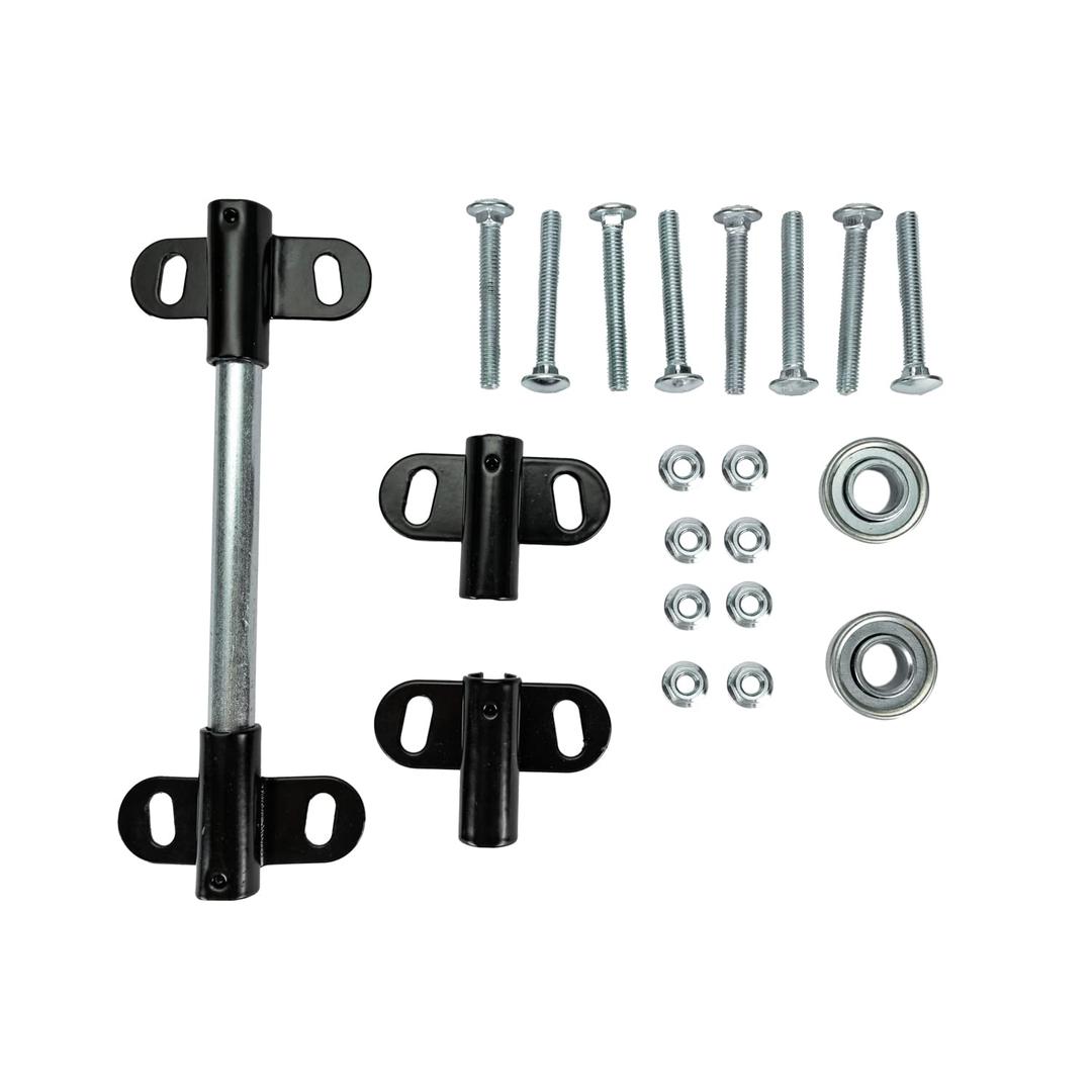 Wheelbarrow Axle Bracket Kit - Heavy Duty Wheelbarrows Spare Parts - Compatible with 5/8 Inch Wheelbarrow Tires Axles - Includes 4 Brackets, 1 Axle, 2 Bearings with 8 Bolts/Nuts (Complete Set)