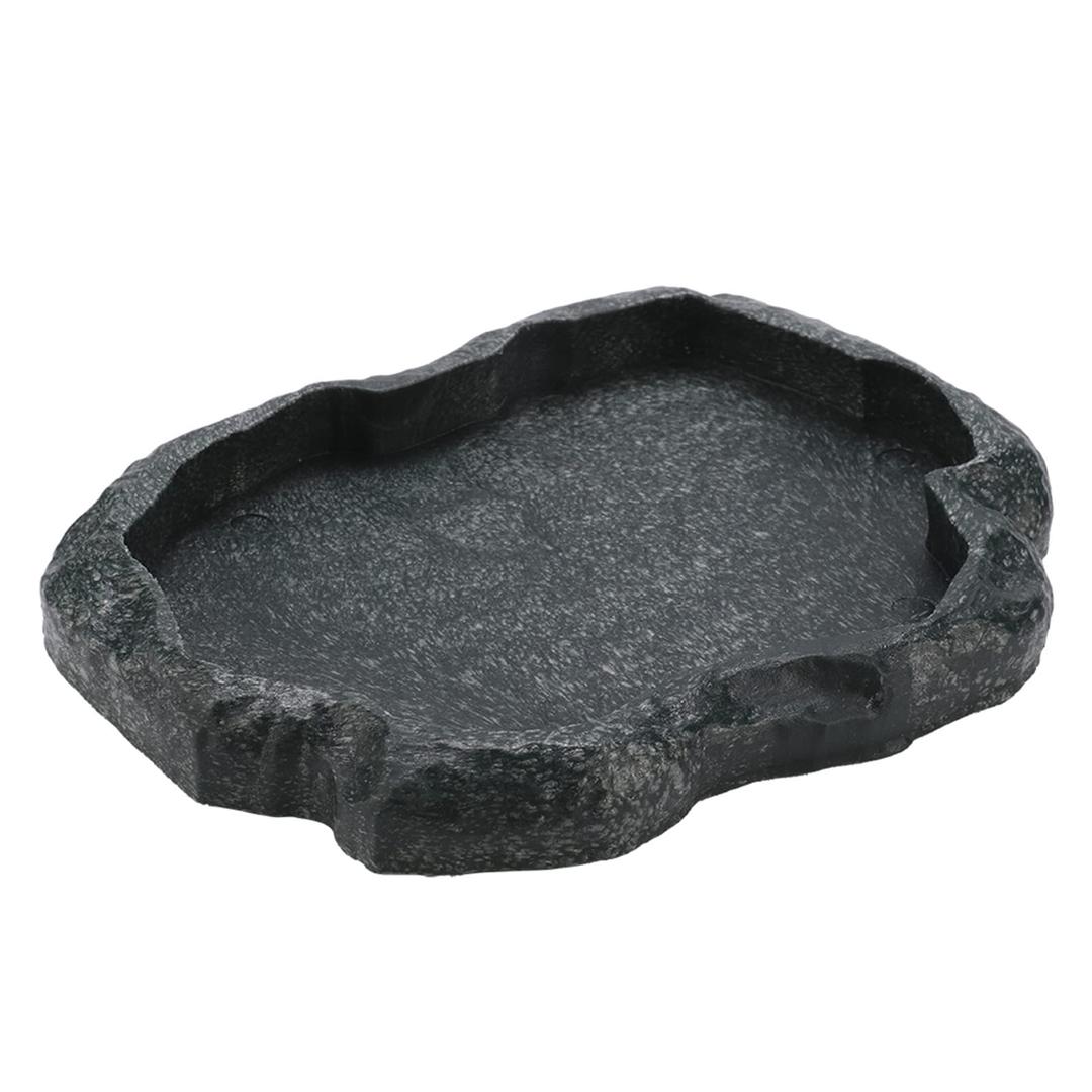 Reptile Water Dish Food Bowl, ABS Resin Reptile Rock Food and Water Dish Feeder Bowl Reptile Feeding Terrarium Bowls with Imitation Rock Design for Lizard (Green)