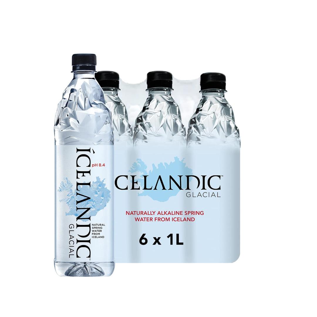 Icelandic GlacialNatural Spring Alkaline Water Liter Count, 1 Litre, 202.8 Fl Oz, (Pack of 6)