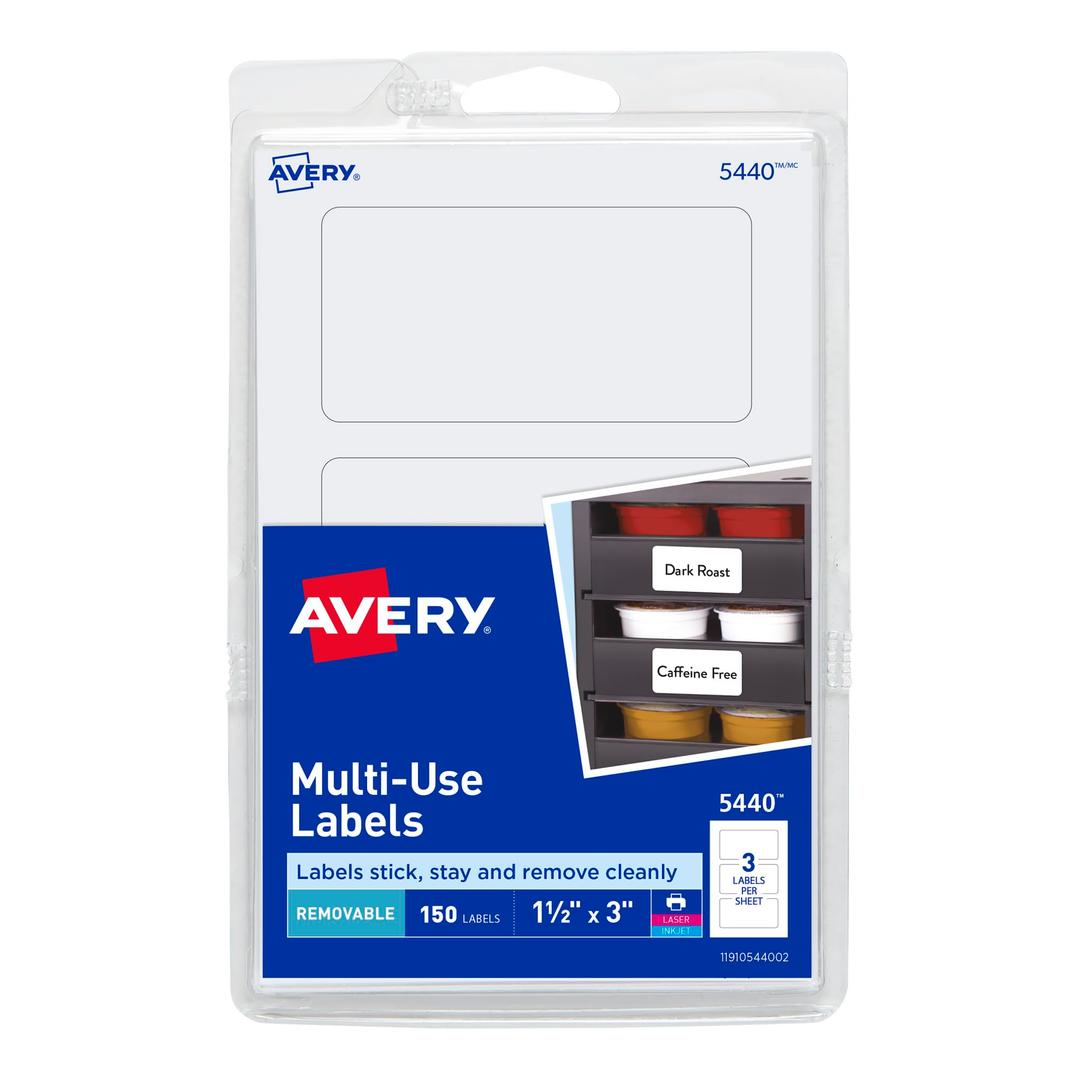 AVERYRemovable Print or Write Labels, 1.5 x 3 Inches, White, Pack of 150 (5440)