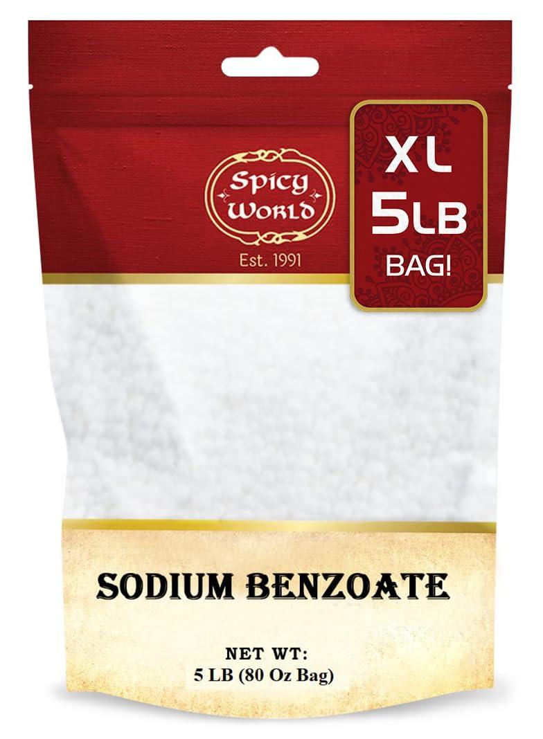 Spicy World Sodium Benzoate 5 LB (80 Oz) - 99% USP/FCC Grade, Additive and Preservative