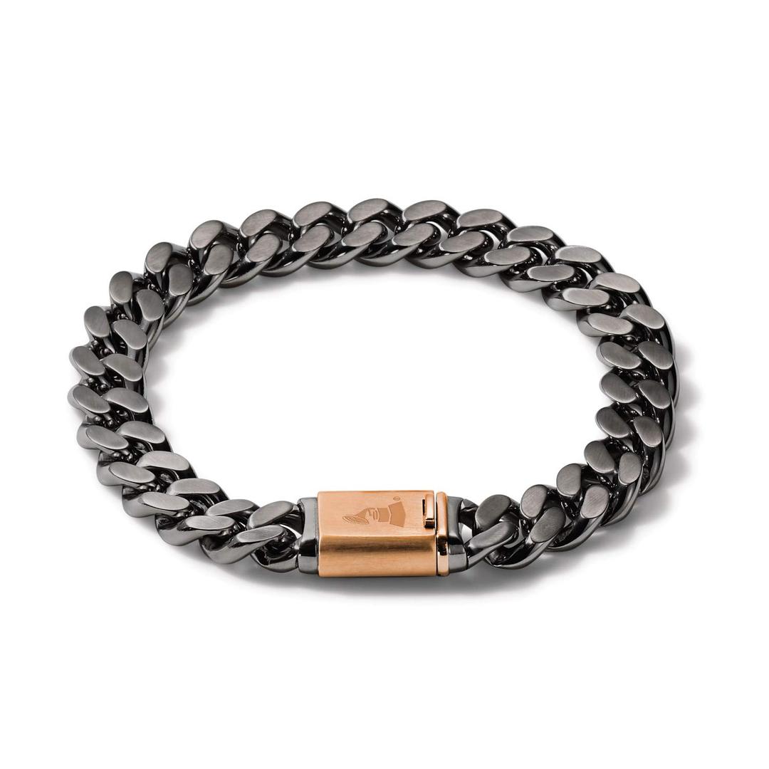 BulovaBulova Men's Latin GRAMMY Grey Stainless Steel Chain Link Bracelet with Rose Gold Clasp