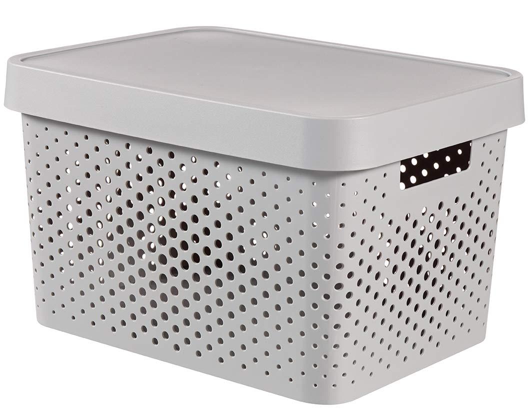 Curver Storage box Infinity points with lid 17L in light grey, 36.3x27x22.2 cm