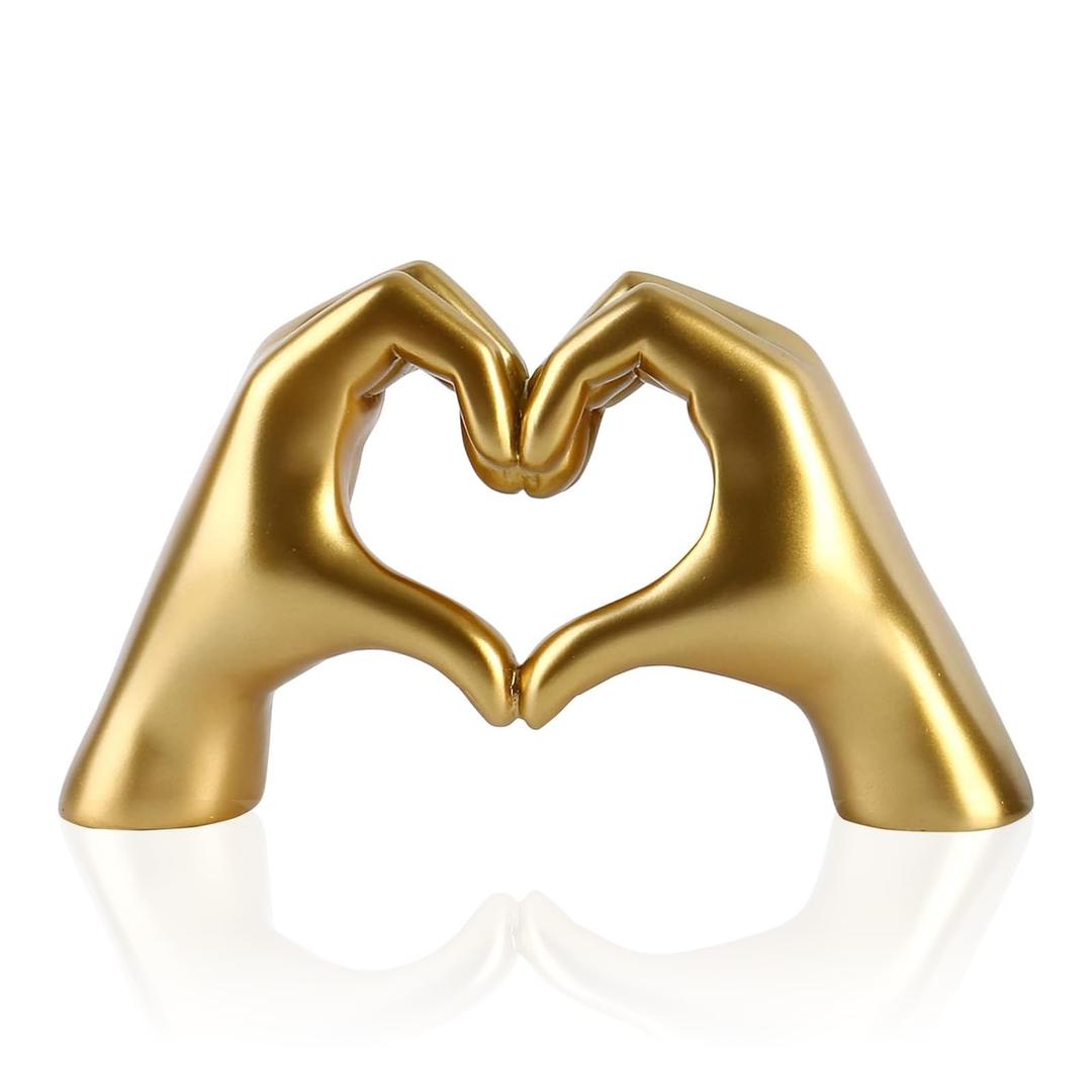 Gold Heart Hands Sculpture Decor for Bedroom Living Room Bookshelf Table, Aesthetic Modern Love Finger Heart Hands Statues, Boho Wedding Home Decor Accessories