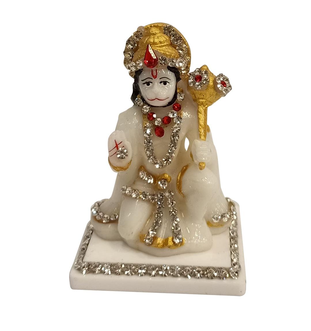 Ethnic Karigari Hanuman Ji Idol for Car Dashboard Sitting Hanuman Ji Ki Murti in Blessing Posture with Gada Bajrang Bali Idol for Car/Home Decor/Mandir/Gift God of Success Statue