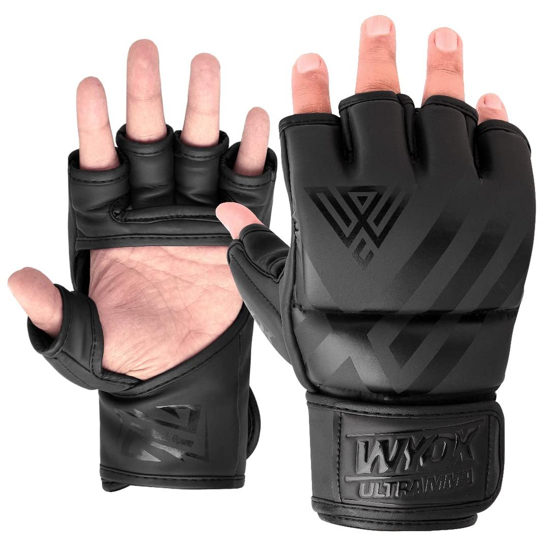 WYOX MMA Gloves Grappling Sparring, Maya Hide Leather, Boxing Gloves Men Women, Muay Thai Martial Arts Training, Half Finger Adjustable Mitts, Wrist Support, Kickboxing Gloves, Punching Bag Workout