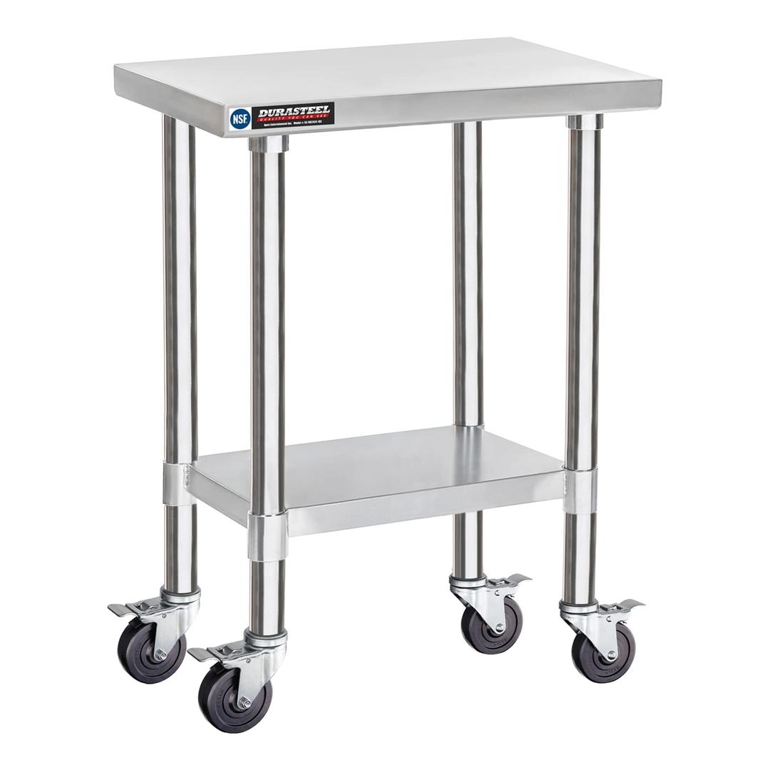 DuraSteel Stainless Steel Food Prep Work Table with 4 Caster Wheels - Commercial Grade 34" Height Worktable - Great For Restaurant, Business, Warehouse, Home, Kitchen, Garage