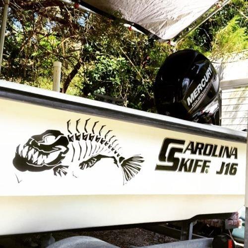 2 Skeleton Fish Boat Decals Large Fishing Graphic Sticker Shark Salt Skiff