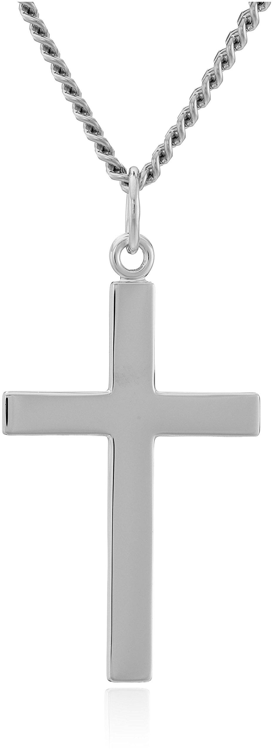 Amazon EssentialsMen's Sterling Silver Solid Polished Cross with Lord's Prayer Inscription and Stainless Steel Chain, 24" (previously Amazon Collection)