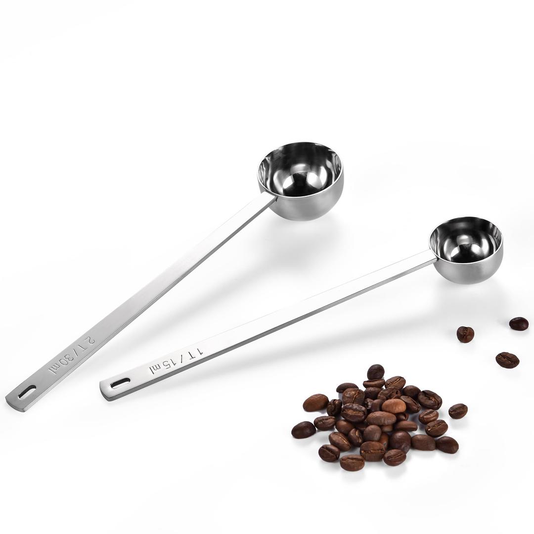 U-Taste Coffee Scoop 1&2 Tablespoon: 18/8 Stainless Steel Measuring Scooper for Ground Coffee, Bean, Powder, Espresso, 6.9in Long Handle Metal Meaure Spoon for Canister, Jar(1&2Tbsp/15&30ml, Silver)