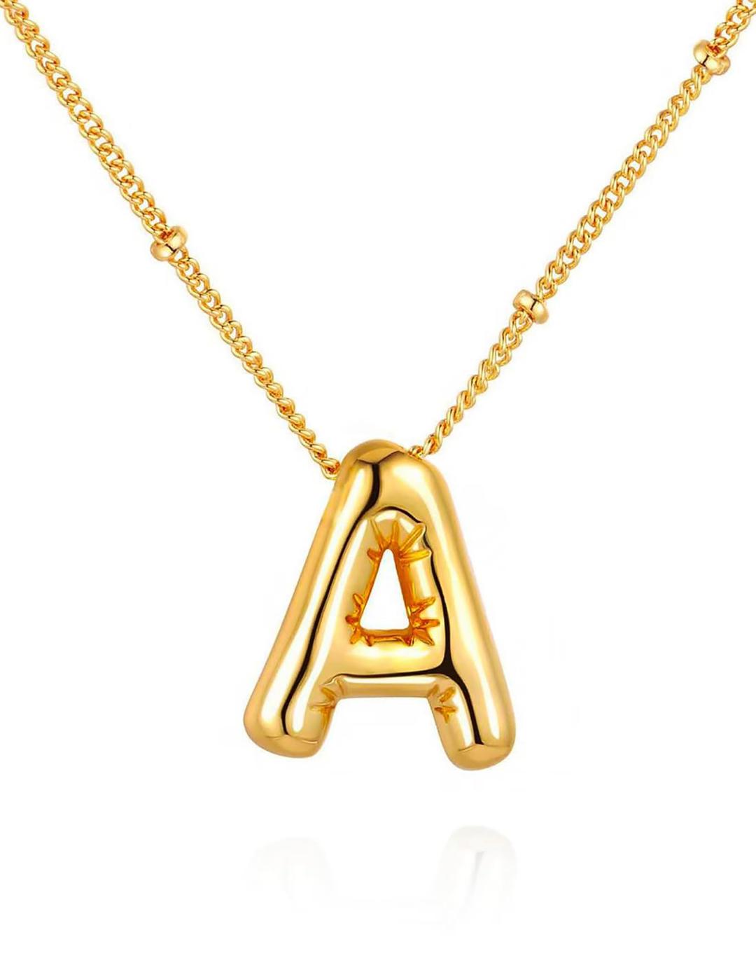 DEXKWENGold Bubble Letter Necklace for Women,14K Gold Plated Balloon Initial Necklace Dainty Charm Necklaces Puffy Alphabet Name Personalized A-Z Letter Pendant Jewelry for Mom