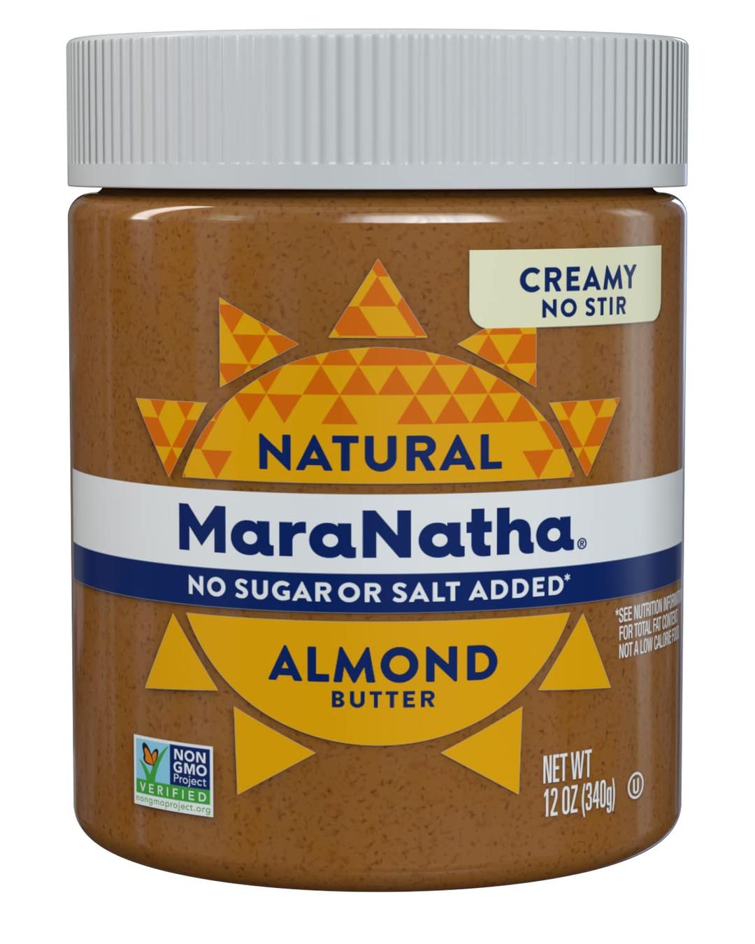 MaraNatha Natural Creamy Almond Butter, No Stir, No Sugar or Salt Added, 12 Ounce Jar