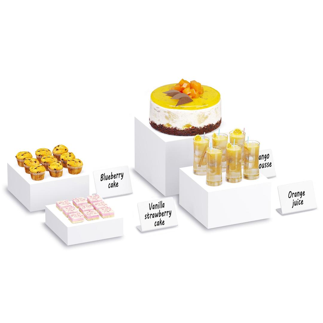 4PSC Buffet Risers, Food Risers for Buffet Table, Display Stand for Catering Dessert, White Acrylic Cube Boxes Nesting Risers with Hollow Bottoms - 1 Set (6", 6.5", 7", 8'')