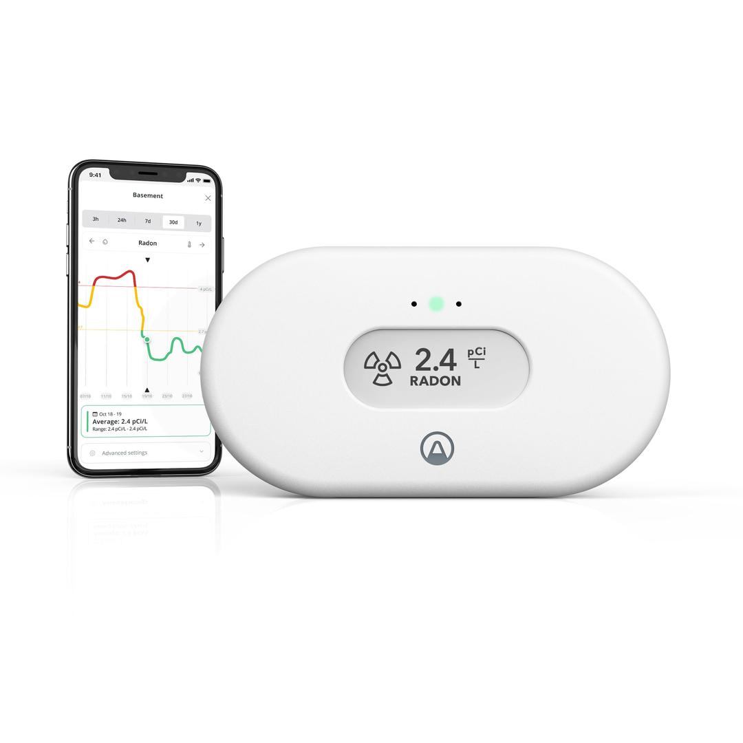 Airthings 2989 View Radon - Radon Monitor with Humidity & Temperature Detector - Battery Powered Mobile APP, WiFi, Alerts & Notifications