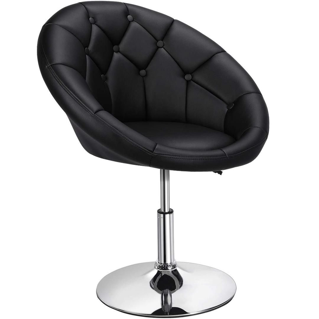 YaheetechRound Tufted Back Chair Contemporary Height Adjustable, 360° Swivel, Accent Vanity Chair for Living Room, Modern Look, Black